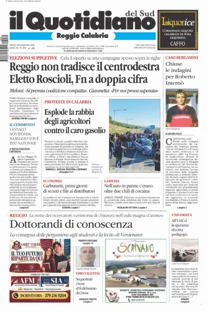 Prima pagina Il Quotidiano del Sud | Reggio Calabria