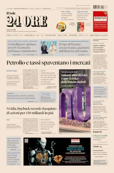 Prima pagina Il Sole 24 Ore