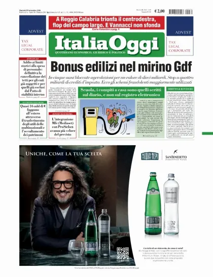 Prima pagina ItaliaOggi