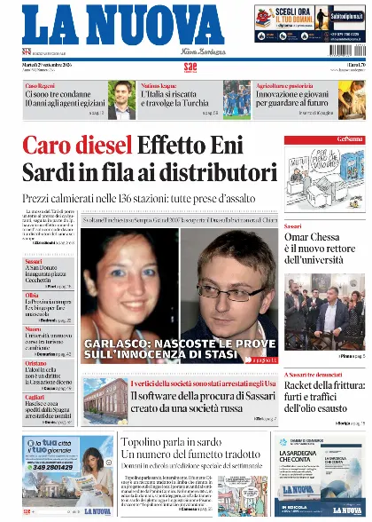 Prima pagina La Nuova Sardegna