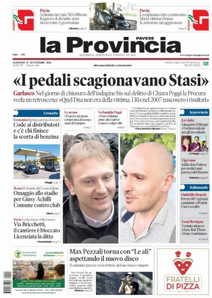 Prima pagina La Provincia Pavese