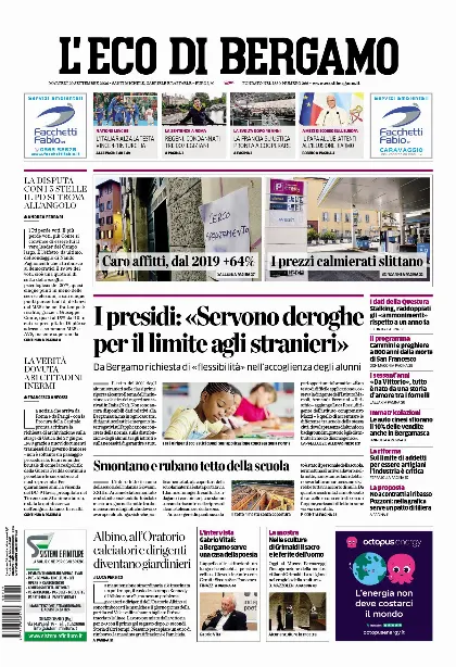 Prima pagina L'Eco di Bergamo