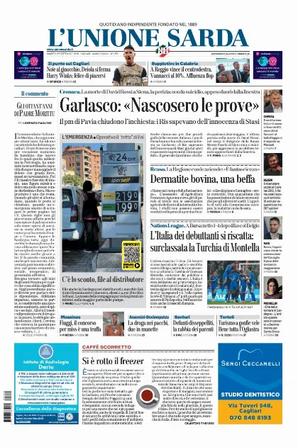 Prima pagina L Unione Sarda