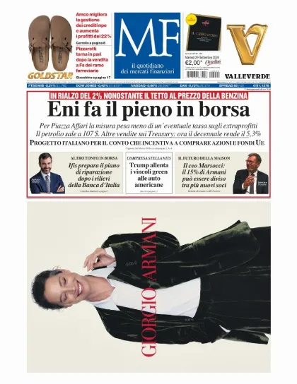Prima pagina MF Milano Finanza