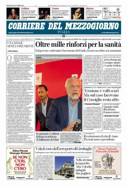 Prima pagina Corriere del Mezzogiorno | Puglia