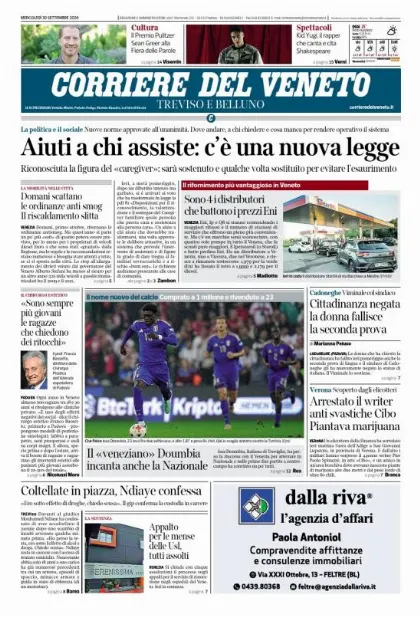 Prima pagina Corriere del Veneto | Treviso e Belluno