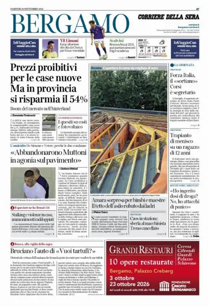 Prima pagina Corriere della Sera | Bergamo