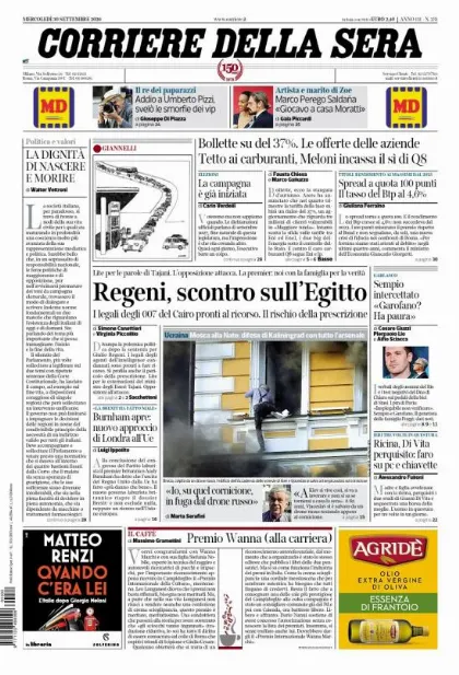 Prima pagina Corriere della Sera