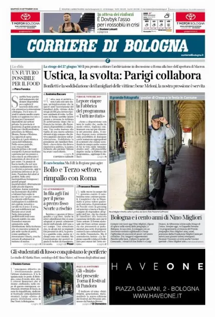 Prima pagina Corriere di Bologna