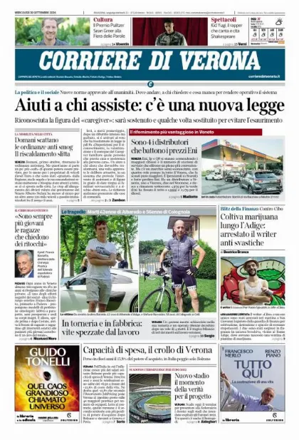 Prima pagina Corriere di Verona