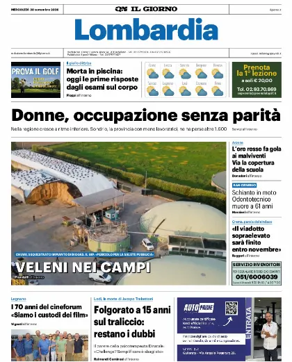 Prima pagina Il Giorno