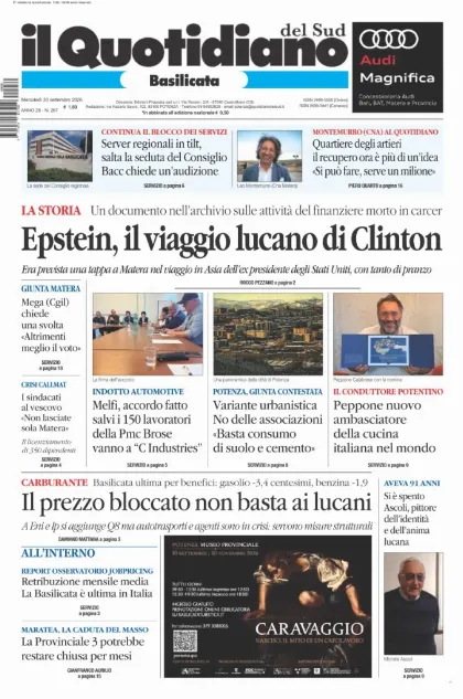 Prima pagina Il Quotidiano del Sud | Basilicata
