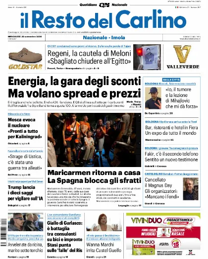 Prima pagina Il Resto del Carlino