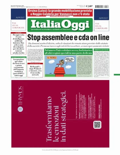 Prima pagina ItaliaOggi