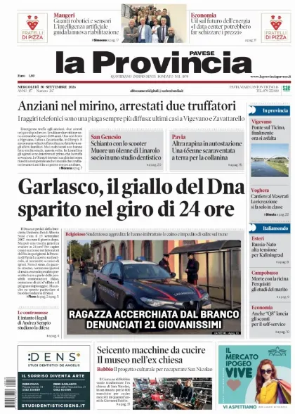 Prima pagina La Provincia Pavese