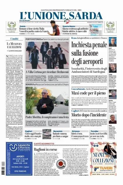 Prima pagina L Unione Sarda