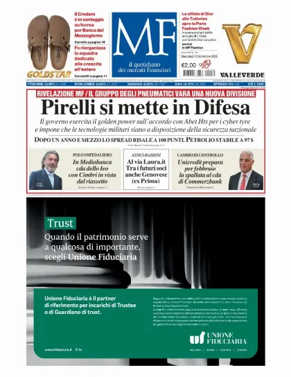 Prima pagina MF Milano Finanza