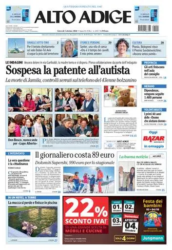 Prima pagina Alto Adige