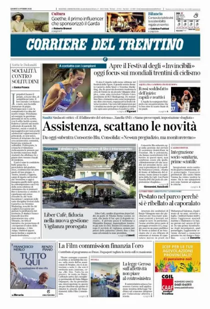 Prima pagina Corriere del Trentino