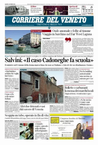 Prima pagina Corriere del Veneto | Treviso e Belluno