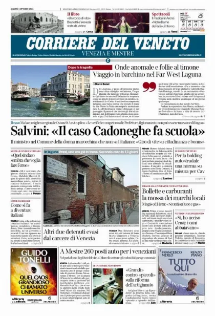 Prima pagina Corriere del Veneto | Venezia e Mestre