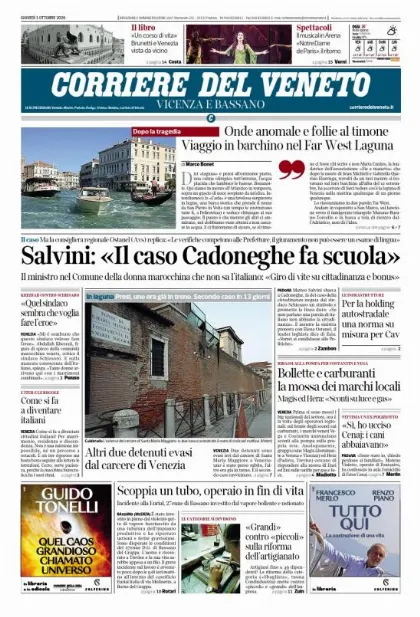 Prima pagina Corriere del Veneto | Vicenza e Bassano