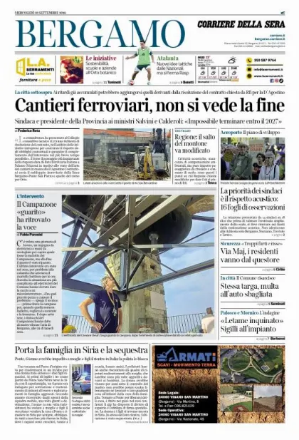 Prima pagina Corriere della Sera | Bergamo