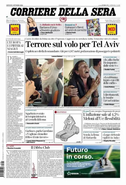 Prima pagina Corriere della Sera