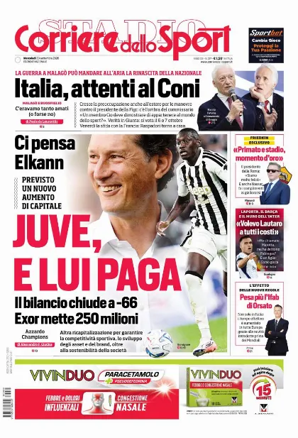 Prima pagina Corriere dello Sport - Stadio