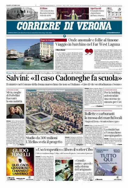 Prima pagina Corriere di Verona