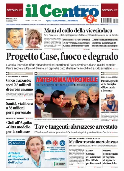Prima pagina Il Centro | L'Aquila