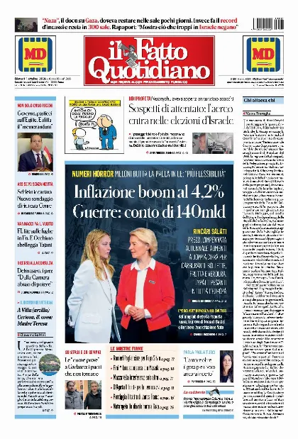 Prima pagina Il Fatto Quotidiano