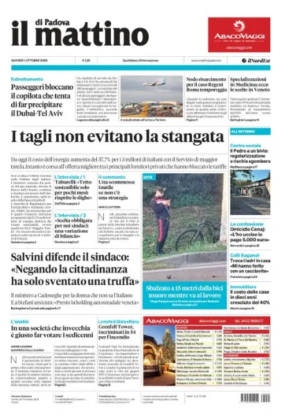 Prima pagina Il Mattino di Padova | Padova