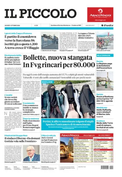 Prima pagina Il Piccolo | Gorizia e Monfalcone