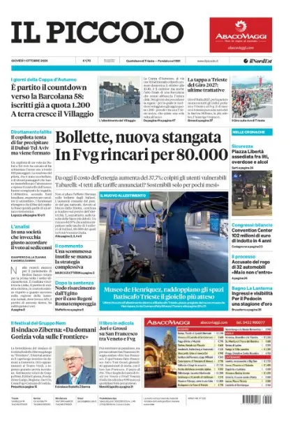 Prima pagina Il Piccolo | Trieste