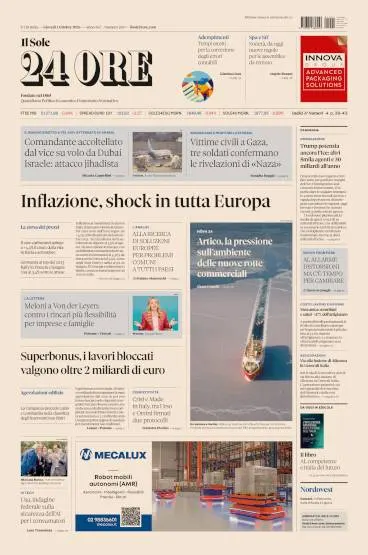 Prima pagina Il Sole 24 Ore