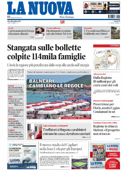 Prima pagina La Nuova Sardegna