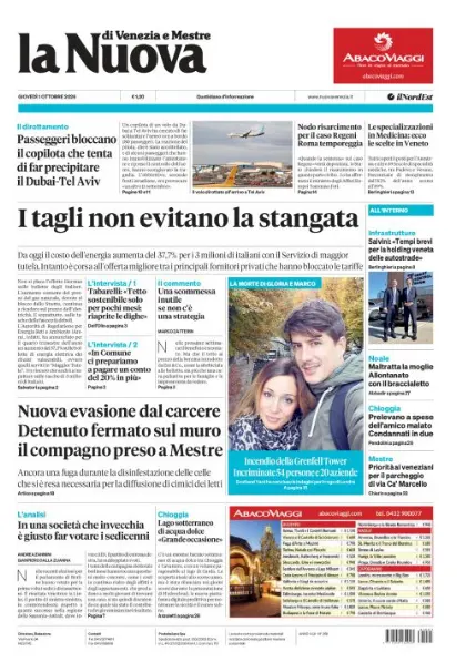 Prima pagina La Nuova di Venezia e Mestre | Venezia e Mestre