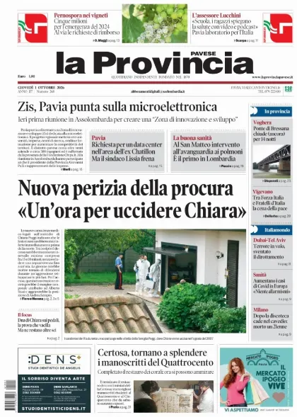 Prima pagina La Provincia Pavese