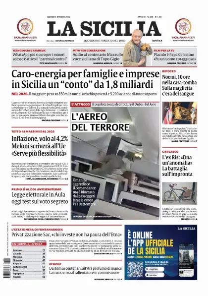 Prima pagina La Sicilia