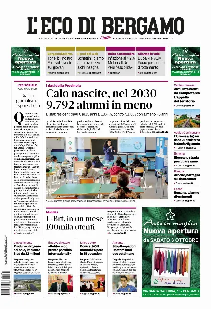 Prima pagina L'Eco di Bergamo