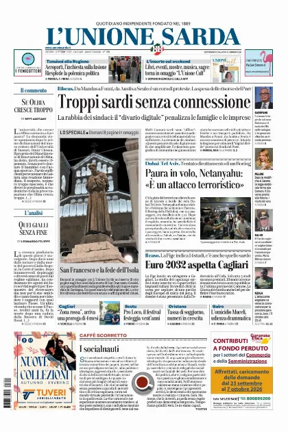 Prima pagina L Unione Sarda