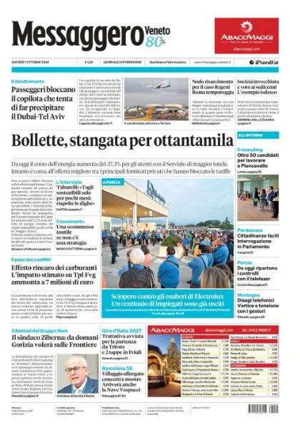 Prima pagina Messaggero Veneto | Pordenone