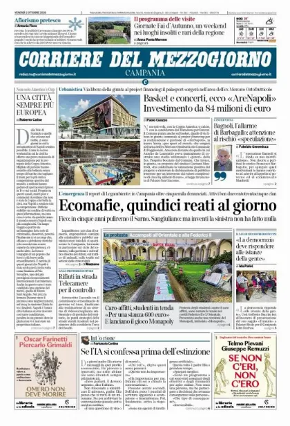 Prima pagina Corriere del Mezzogiorno | Campania