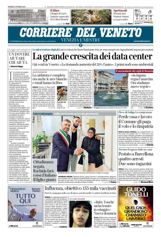 Prima pagina Corriere del Veneto | Venezia e Mestre del 2 Ottobre 2026