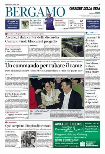 Prima pagina Corriere della Sera | Bergamo
