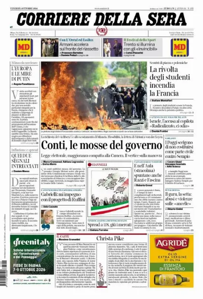Prima pagina Corriere della Sera