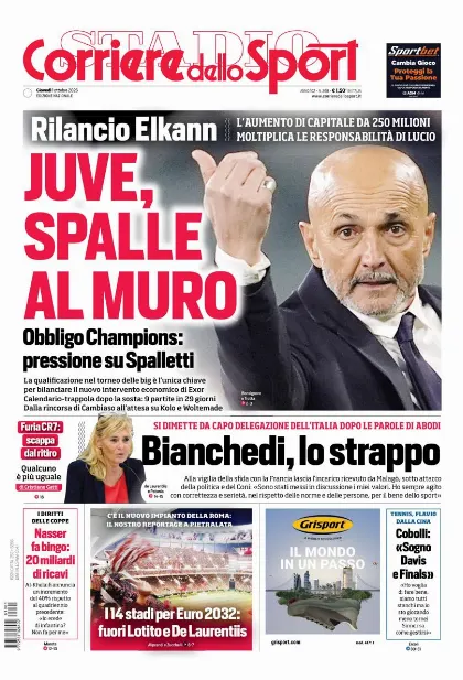 Prima pagina Corriere dello Sport - Stadio