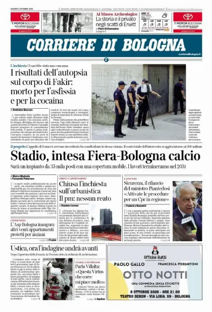 Prima pagina Corriere di Bologna
