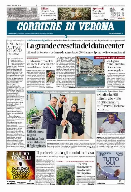 Prima pagina Corriere di Verona